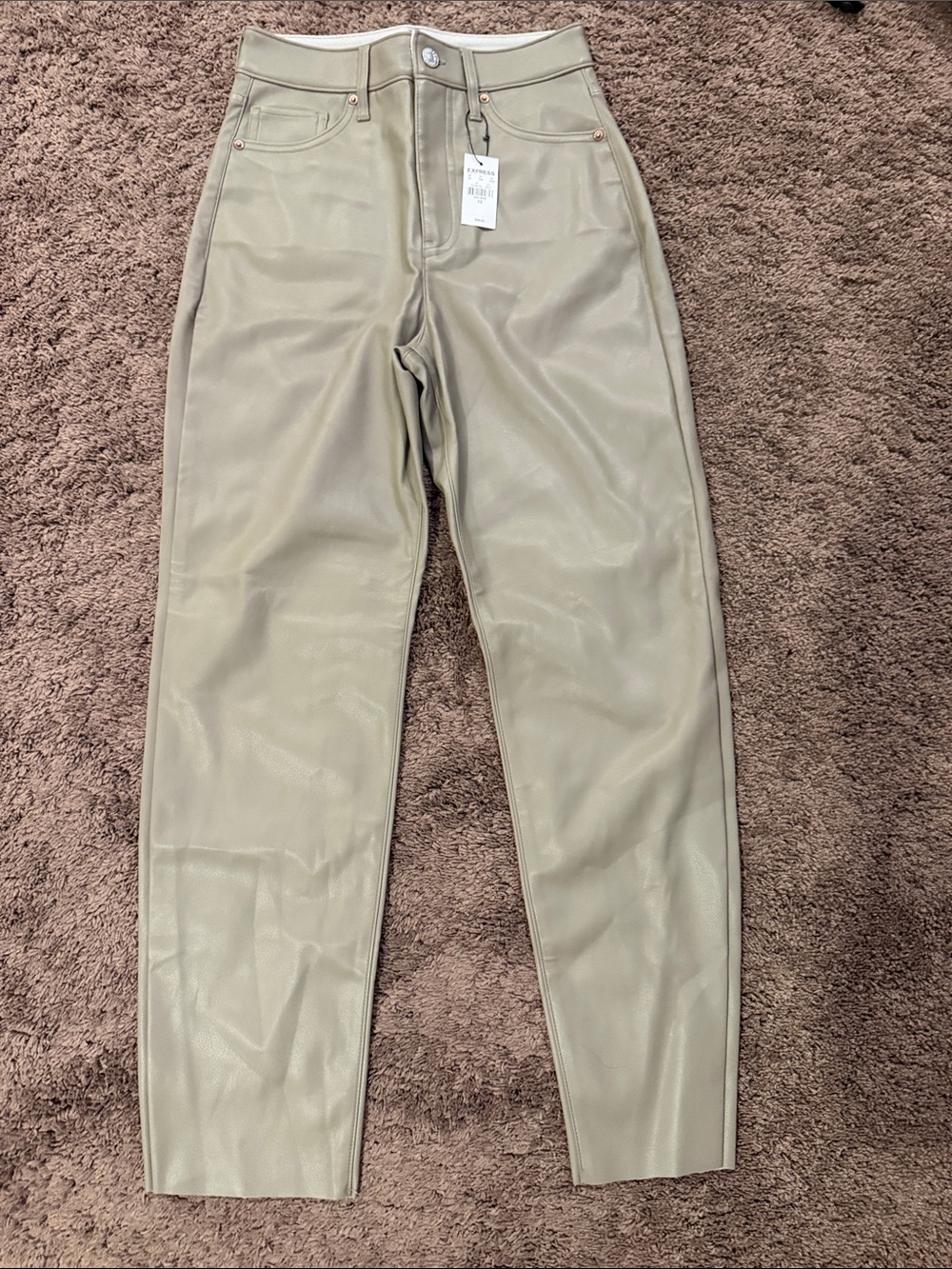 Express Faux Leather Chinos in Light Olive Green